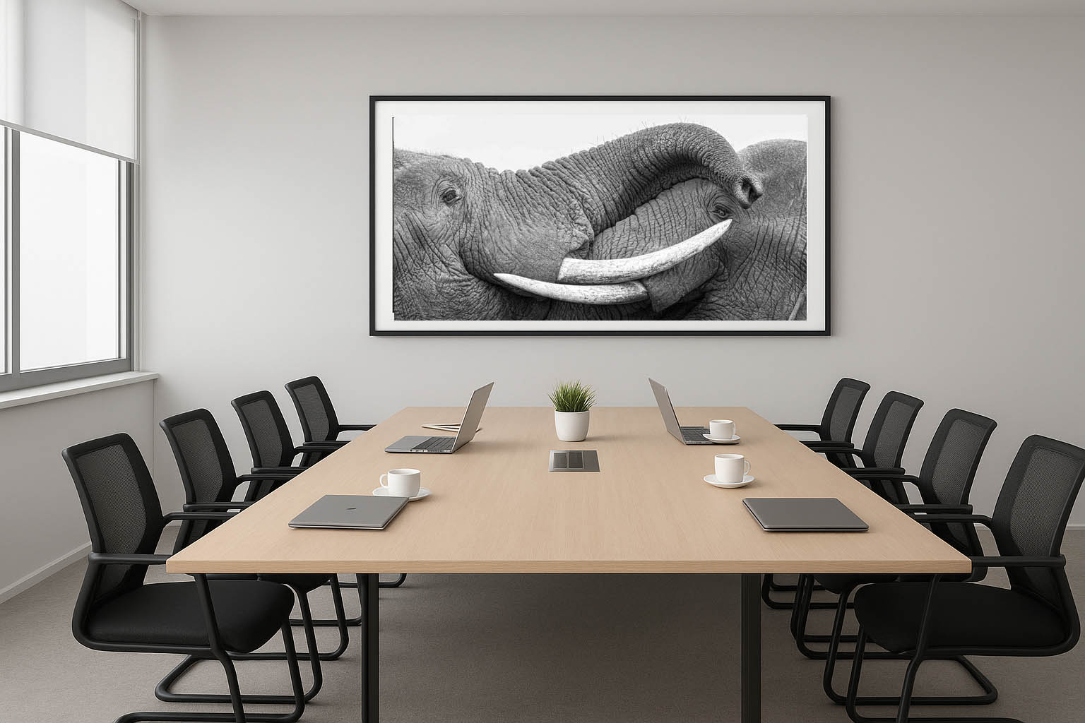 Fine Art wildlife foto in vergaderruimte van olifanten